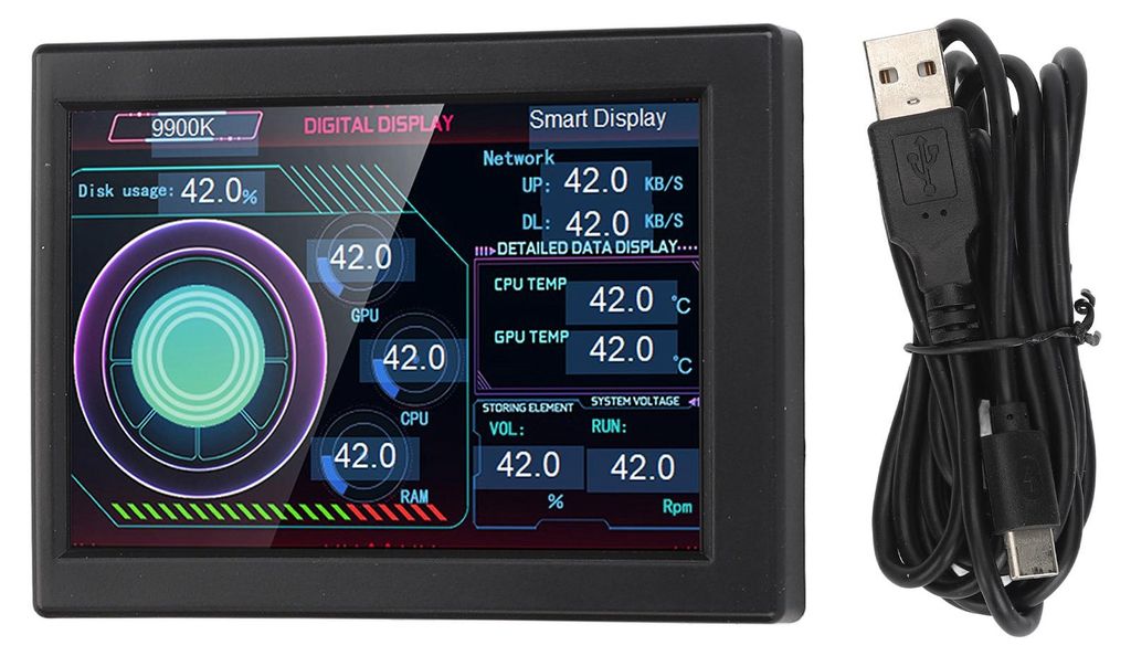 3,5-Zoll-PC-Sensorpanel-Display (DIY) mit Typ-C-IPS-USB-Anschluss und Ständer für PC-Temperaturanzeige