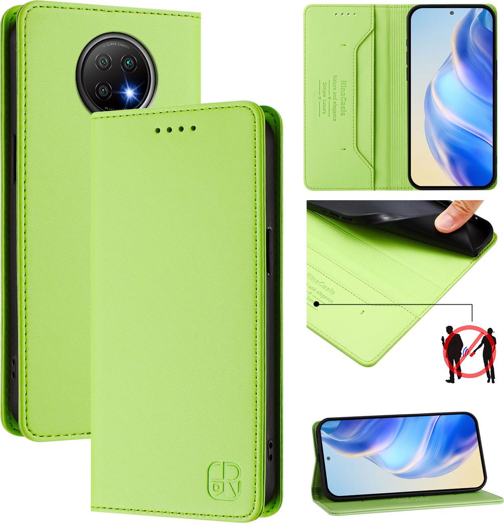 Lederhülle für Xiaomi Redmi Note 9T Hülle Flip Brieftasche Kartenfächern Ständer Schutzhülle Grün