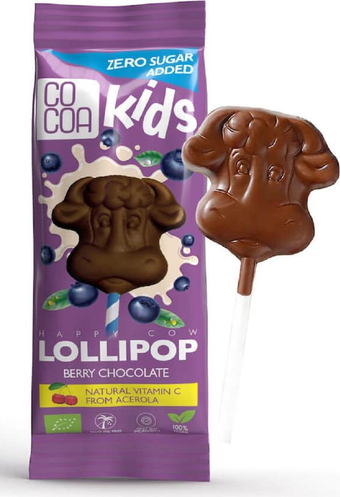 -Lutscher aus Blaubeerschokolade mit Vitamin C aus Acerola, ohne Zuckerzusatz, 15 g – COCOA