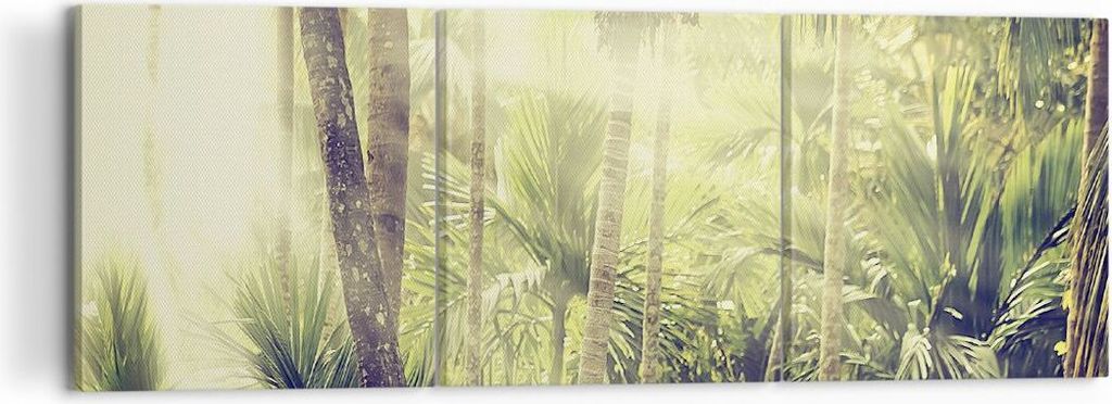 Bild auf Leinwand - Leinwandbild - 3 Teile - Morgendämmerung Dschungel Palmen - 120x40cm - Wand Bild - Wanddeko - Wandbilder - Leinwanddruck - Bil...