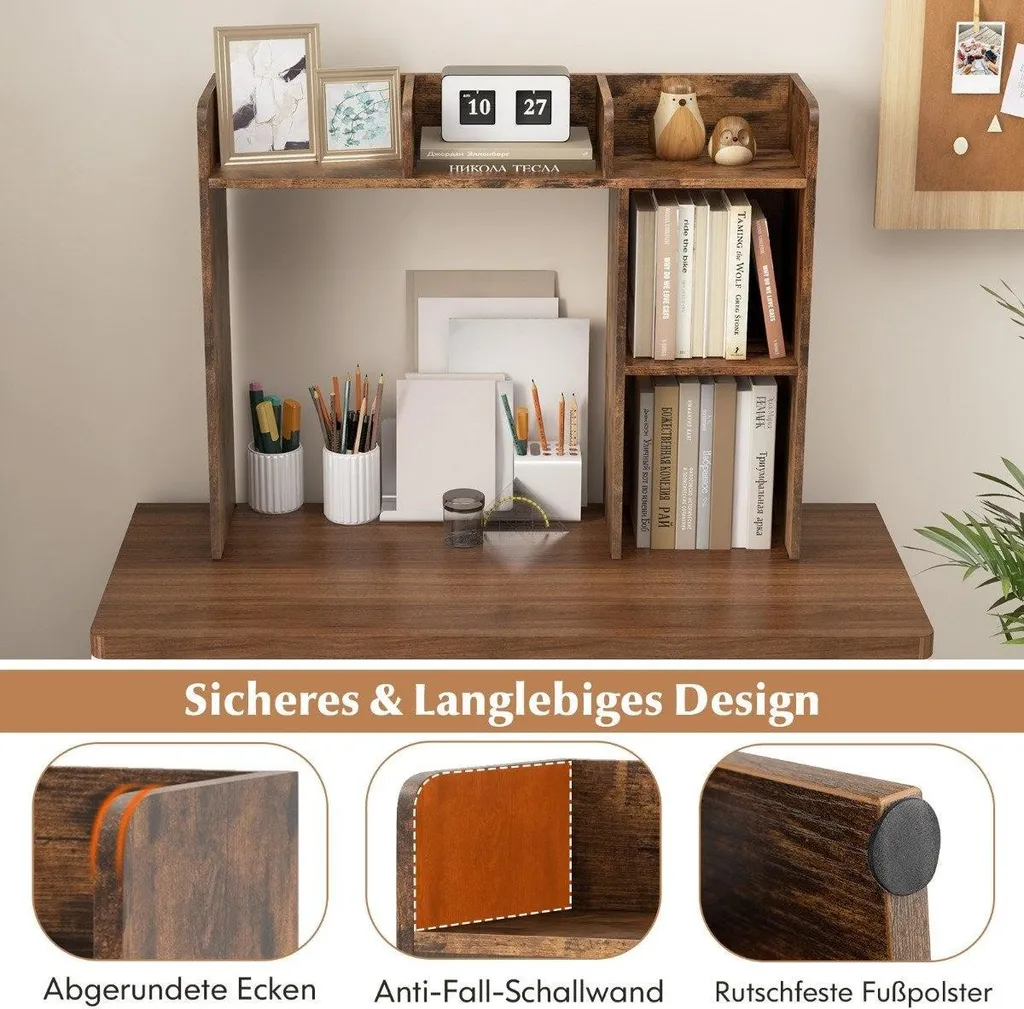 Étagère de bureau 4 niveaux marron rustique avec compartiment ouvert 74cm