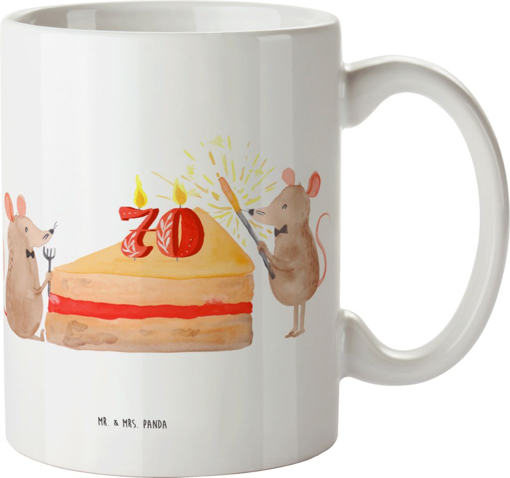 Mr. & Mrs. Panda Teetasse 70. Geburtstag Mäuse Kuchen - Weiß - Geschenk, Kaffeebecher, Geburtstagsgeschenk, haferl, Teebecher, Happy Birthday, Ge...