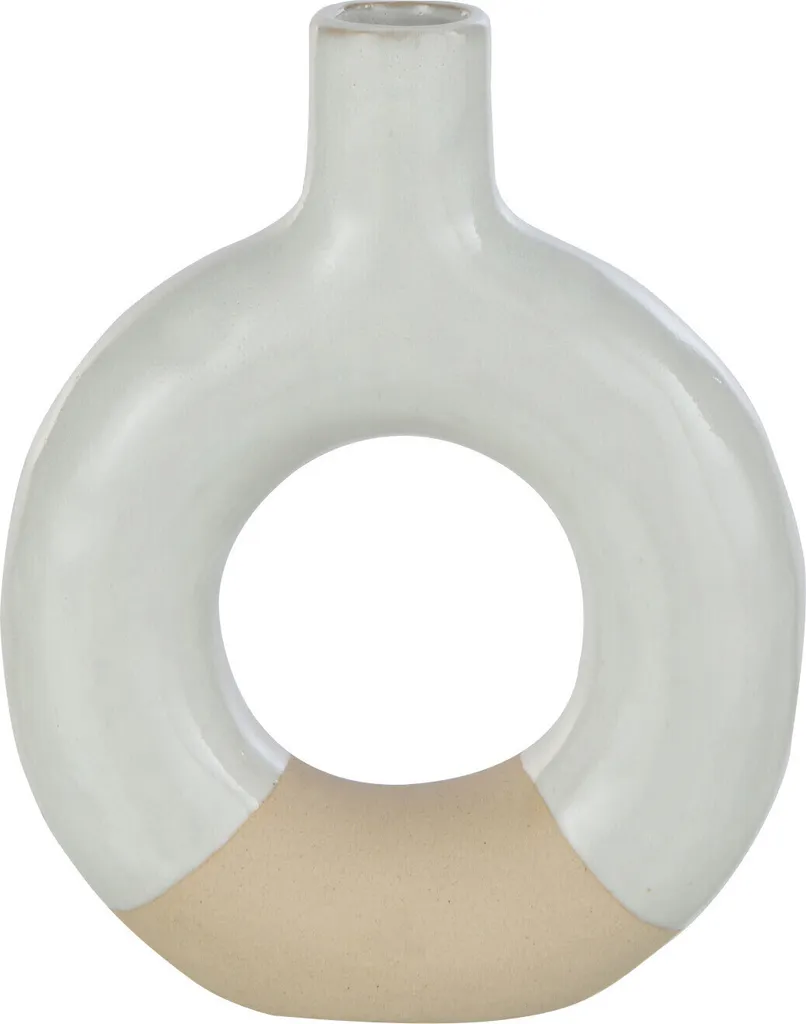 Vase décoratif rond J-Line en porcelaine bicolore beige et blanc chic
