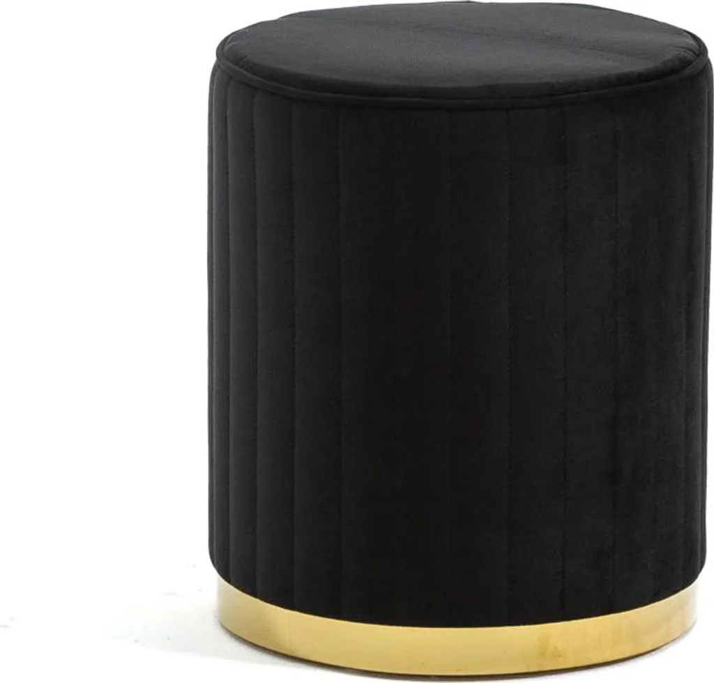 Pouf en velours noir RUBY avec socle doré pour salon chic