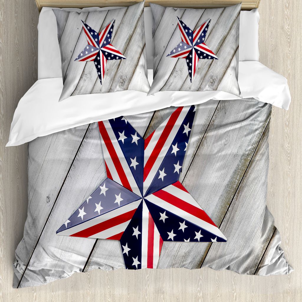 ABAKUHAUS 4. Juli Bettbezug, Stern US-Flagge, Milbensicher Allergiker geeignet mit Kissenbezügen, 155 cm x 220 cm - 80 x 80 cm, Mehrfarbig