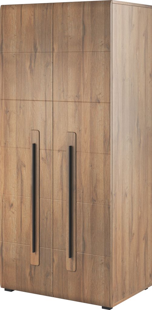 Masseno Drehtürenschrank TULLIA 90 cm Kleiderschrank Schlafzimmer Schrank 2-türig Eichefarben