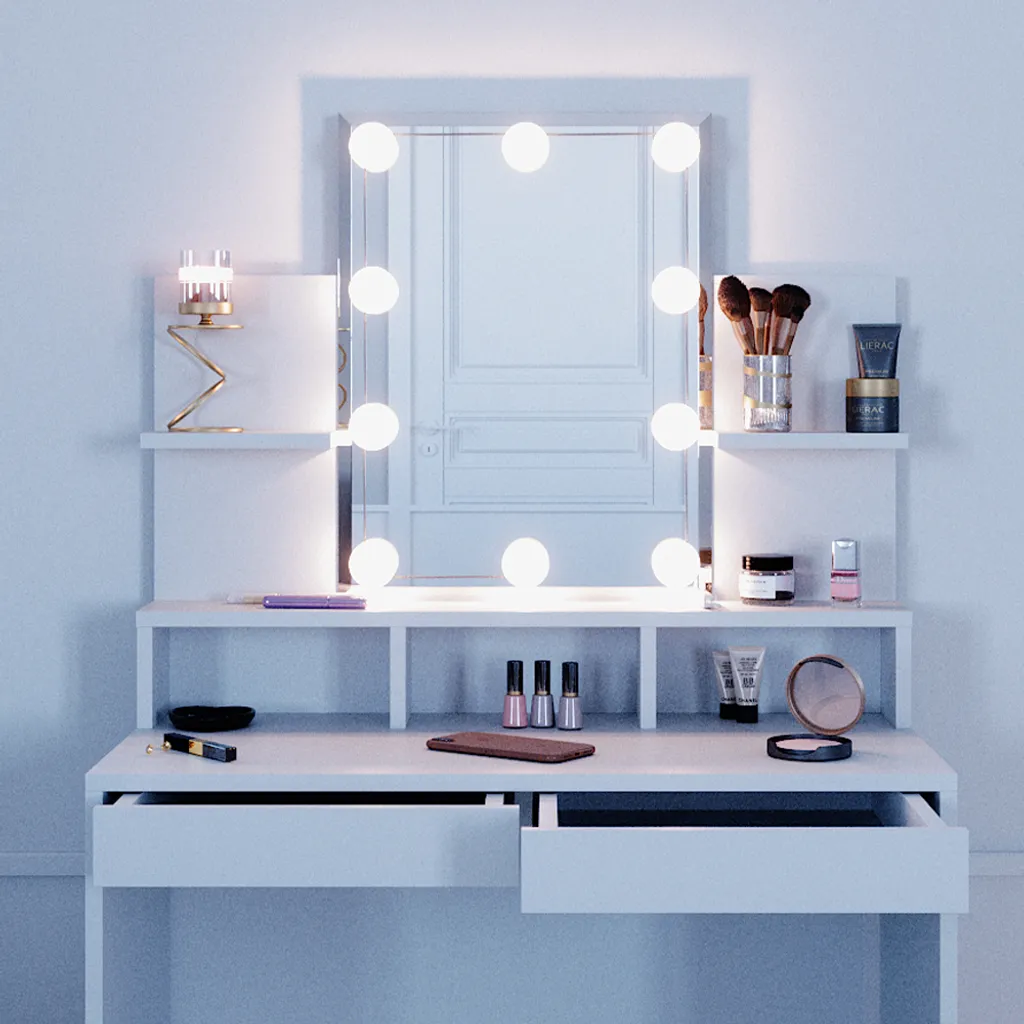 Coiffeuse pour Petite Chambre Vicco Ania 80cm avec Miroir LED Blanc - 5