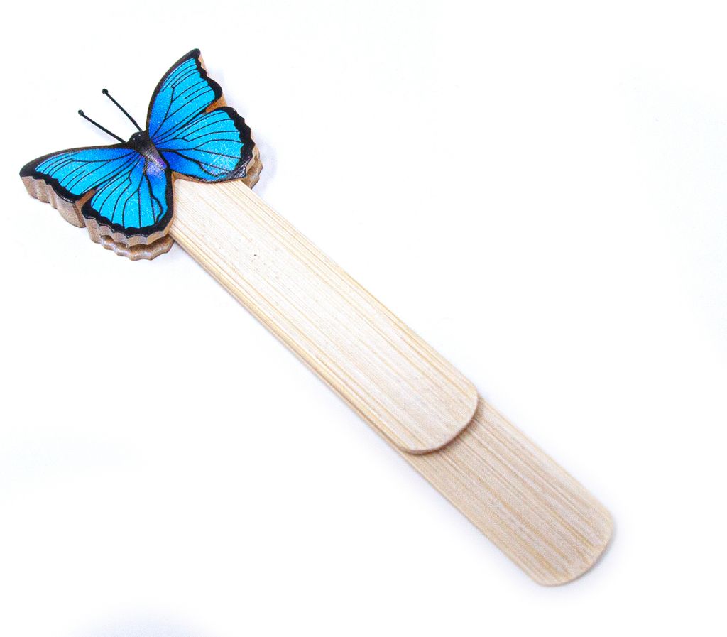 Holz-Lesezeichen - Schmetterling blau - 12,5 cm