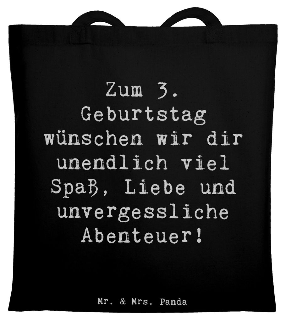 Mr. & Mrs. Panda Tote Bag Spruch 3. Geburtstag - Schwarz - Geschenk, Laptoptasche, dokumententasche, Geburtstagsgeschenk, Shopping Tasche, dritter,...