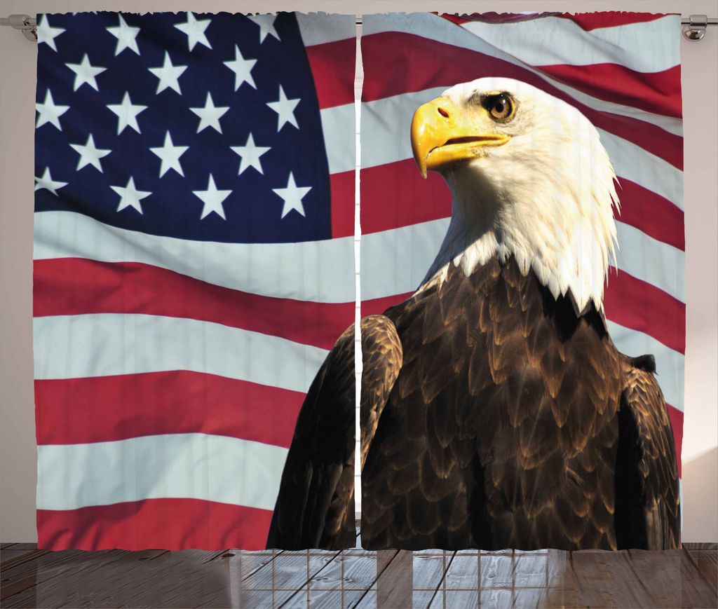 ABAKUHAUS Adler Rustikaler Vorhang, US-Flagge-Land-Symbol, Wohnzimmer Universalband Gardinen mit Schlaufen und Haken, 280 x 225 cm, Mehrfarbig