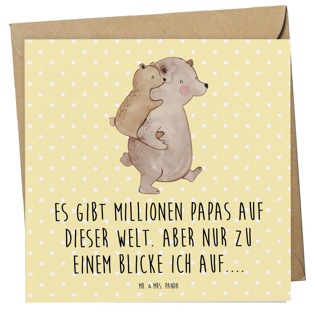 Mr. & Mrs. Panda Grußkarte Papa Bär - Gelb Pastell - Geschenk, doppelkarte, Vatertag, faltkarte, Geburtstag, Muttertag, anlasskarte, Klappkarte, ...
