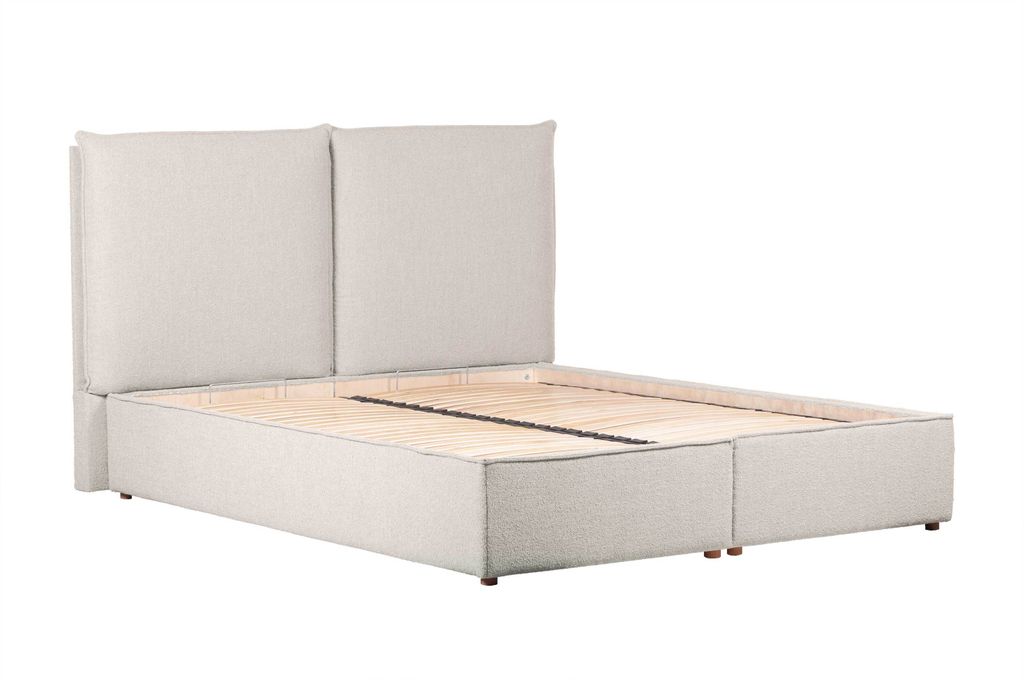 Hage Doppelbett 180x200cm, mit Bettkasten Stauraum & Lattenrost, Kopfteil gepolstert, skandinavisches Design