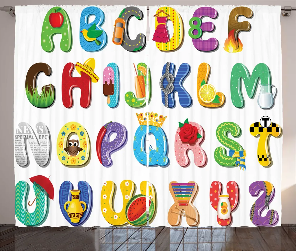 Grand Rideau de Salon Alphabet Rustique 280x225 cm Multicolore Universel