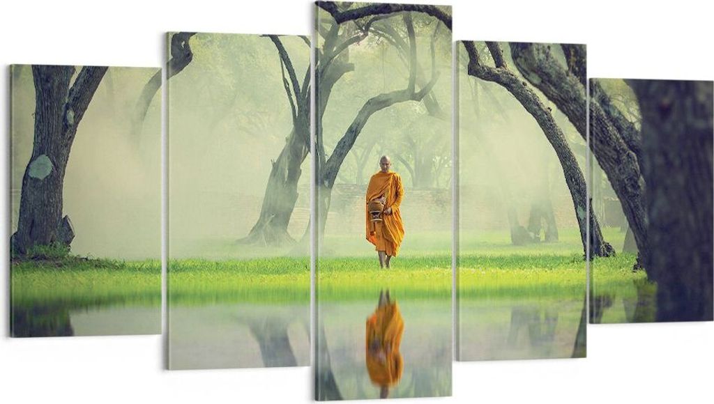 Bild auf Leinwand - Leinwandbild - 5 Teile - Mönch Wald Nebel - 160x85cm - Wand Bild - Wanddeko - Wandbilder - Leinwanddruck - Bilder - Wanddekora...