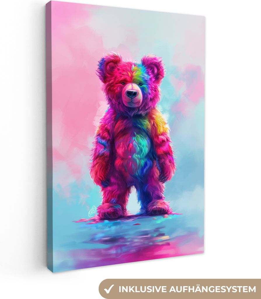 MuchoWow - Leinwandbilder - Bär - Bunt - Tier, Wandbild, Wanddeko Bilder Wohnzimmer, 40x60 cm
