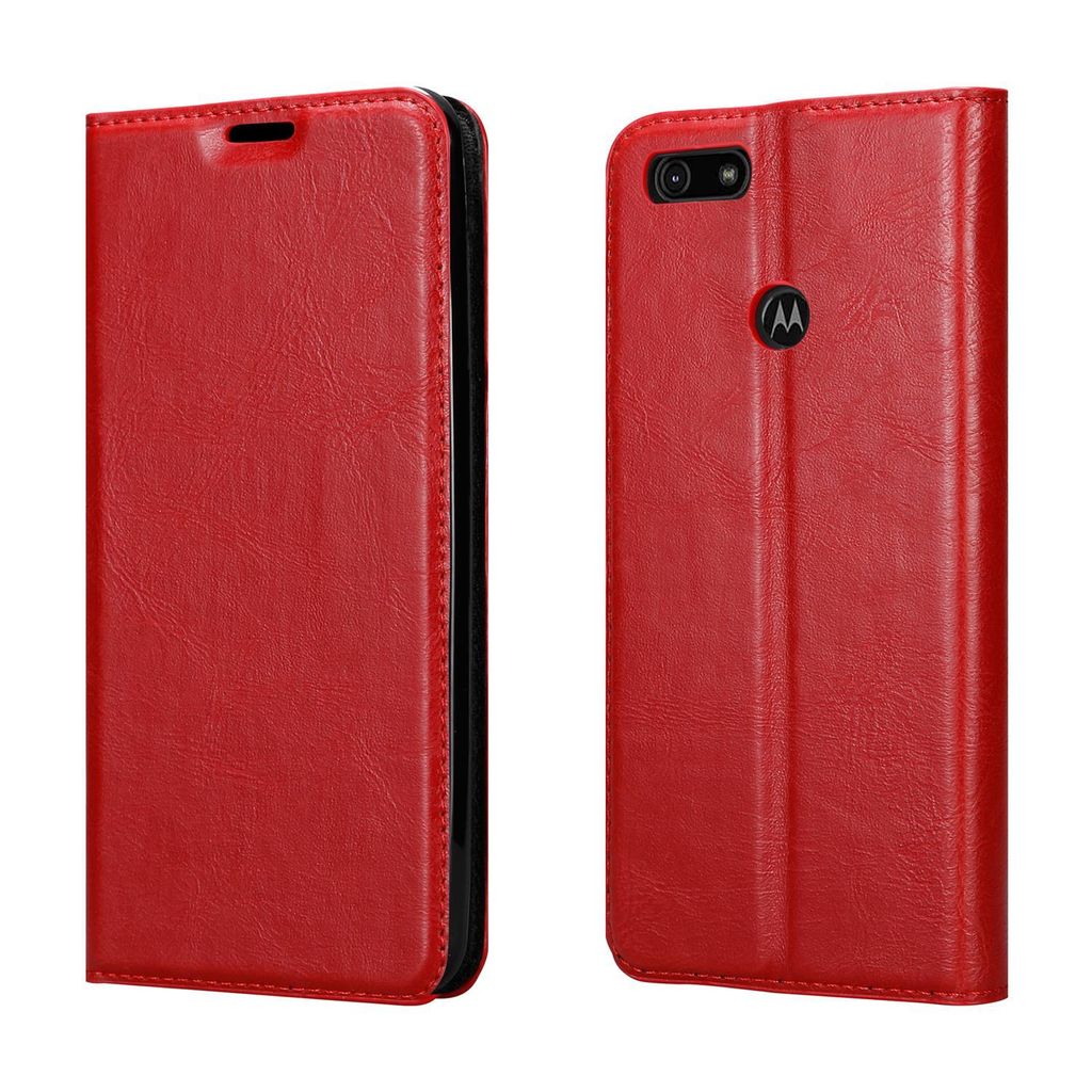 Cadorabo Hülle für Motorola MOTO E6 PLAY Schutz Hülle in Rot Handyhülle Etui Case Cover Magnetverschluss