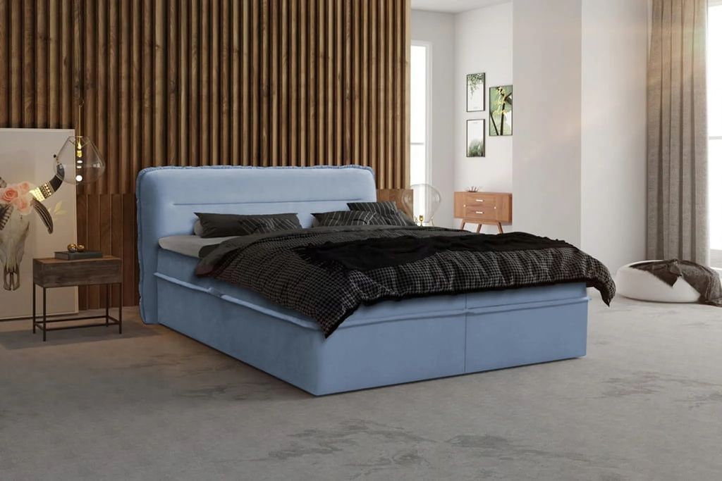 Boxspringbett, dekoratives Kopfteil, große Ablagefläche, bis zu zwei Bettkästen, elegante Ziernähte, Härtegrad H2-H3, Bett, Kontinentalbett, H...