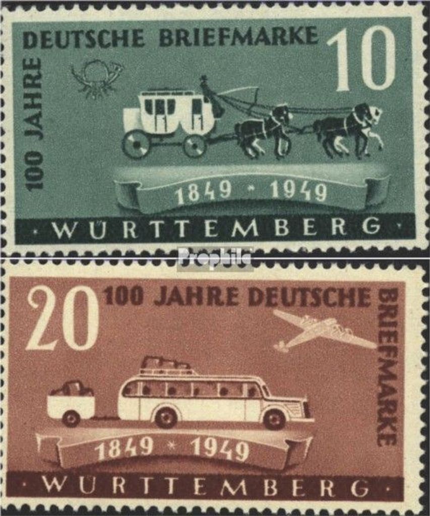 Briefmarken Franz. Zone-Württemberg 1949 Mi 49-50 (kompl.Ausg.) postfrisch 100 Jahre deutsche Briefmarken