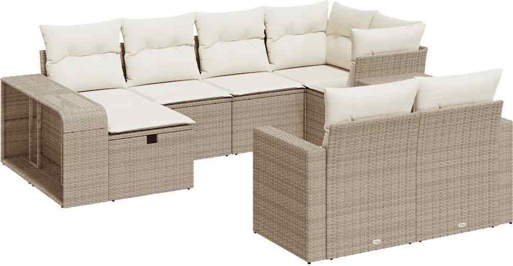 "SALE 2026" 10-tlg. Garten-Lounge-Set - elegantes Design - Sitzgruppe/Gartengarnitur - mit Kissen Beige Poly Rattan - Terassenmöbel DEMöbel152653