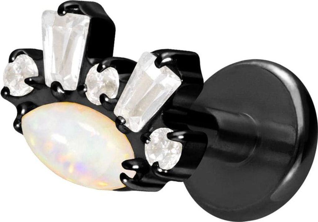 Ohrpiercing, Nasenpiercing Titan Labret mit Innengewinde SYNTHETISCHER OPAL + KRISTALLE Schwarz Stablänge: 8mm | Stabstärke: 1,6mm