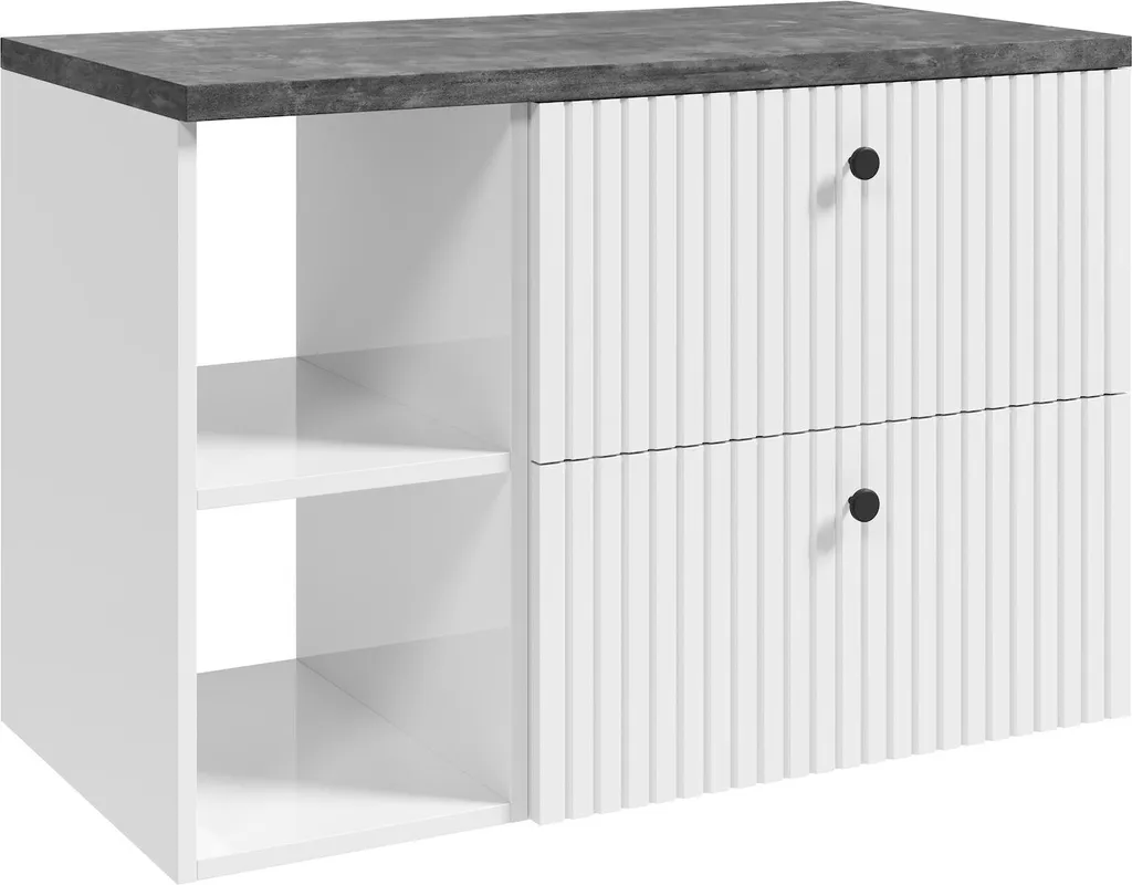 Meuble sous-vasque 90 cm blanc avec plan de toilette effet bois Saros