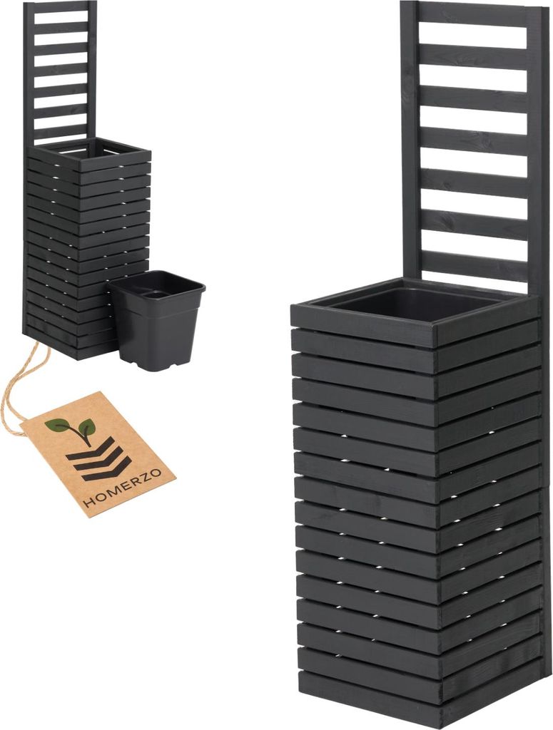 Pflanzkübel mit Rankgitter Spalier mit Pflanzkasten Blumenkasten aus Holz Hochbeet mit 1x18L Pflanzeneinsatz (horizontal-anthrazit, 36x36x80 H157)
