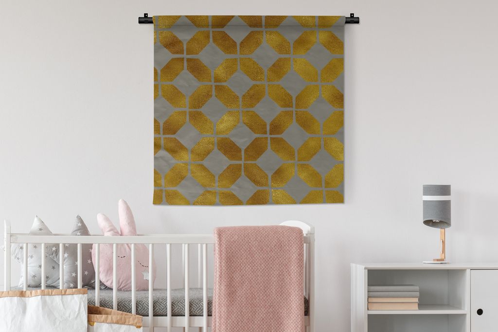 MuchoWow Wandteppich Wandbehang Muster - Gold - Luxus 90x90 cm Tapisserie Dekoration Wandtuch - Wandaufhänger