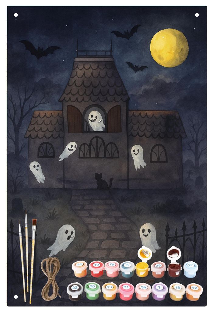 Mr. & Mrs. Panda Malen nach Zahlen Geister Villa Design - Weiß - Geschenk, Halloween, Dekoschild, Blechschild, zahlenmalerei, Metallschild, set