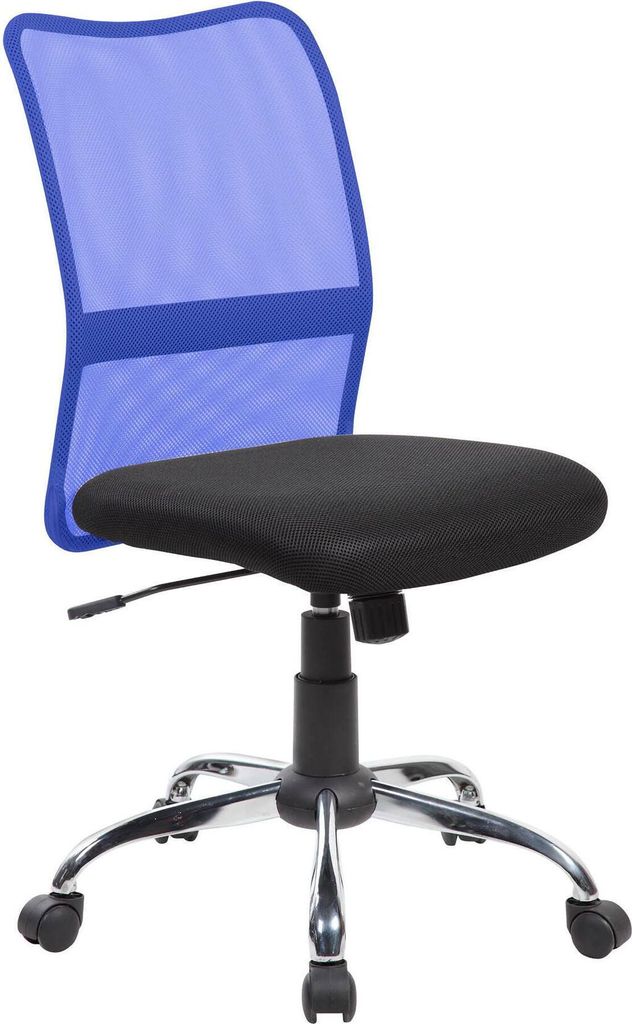 Bürostuhl Dana, Mesh-Arbeitsstuhl, ergonomischer Bürositz, 57x46h90/100 cm, Schwarz und Blau