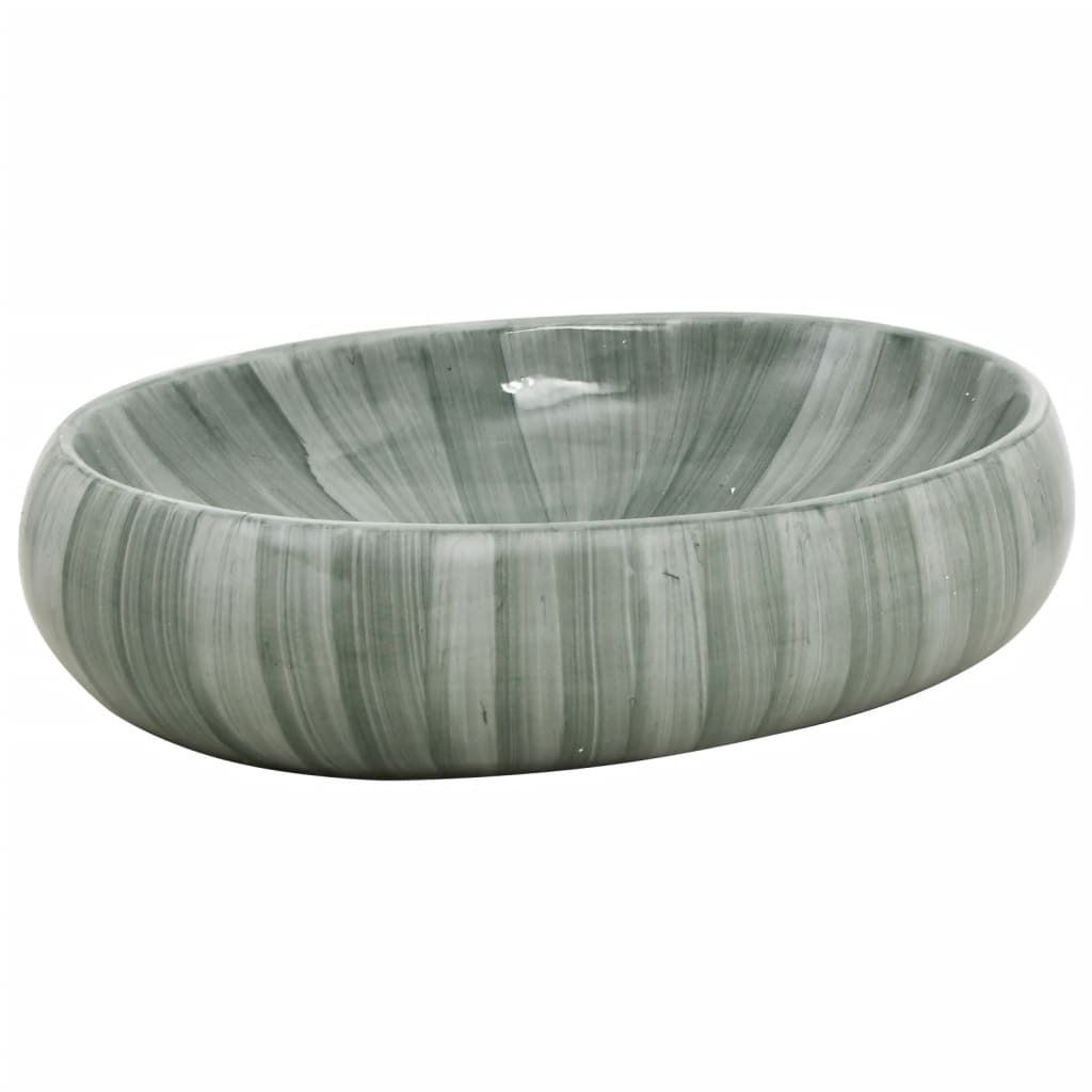 vidaXL Umywalka nablatowa zielona owalna 59x40x15 cm Zdjęcie produktu 