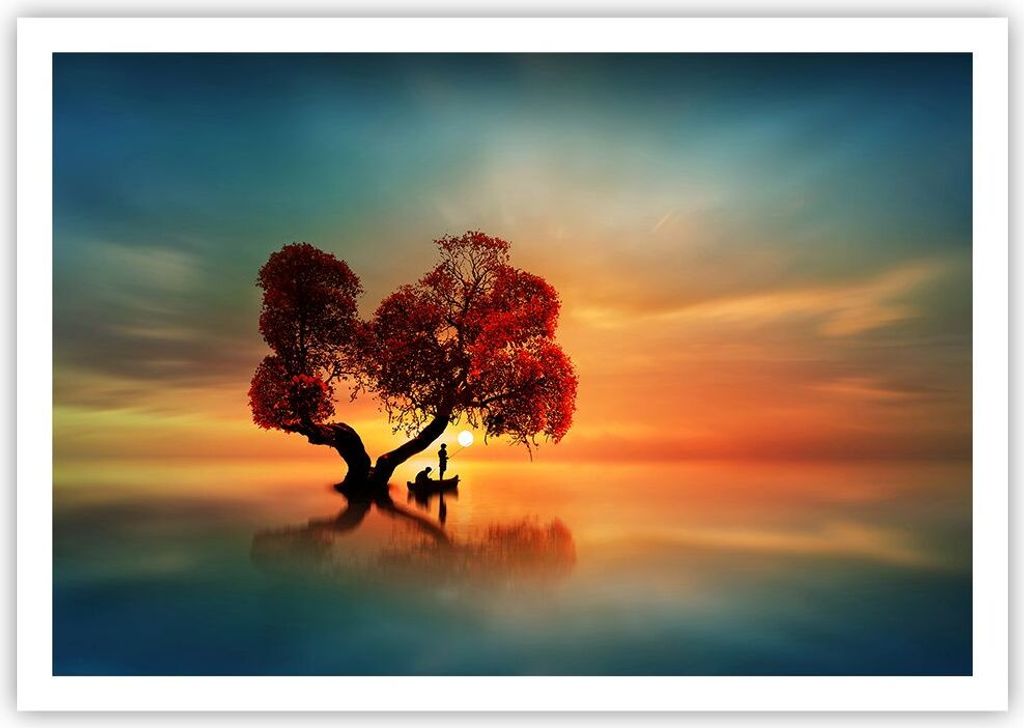 Poster - Poster ohne Rahmen - See Natur Nacht - 100x70 cm - Wand Bild - Wanddeko - Wandbilder - Kunstposter - Wandposter - Bilder - Kunstdruck - Wa...