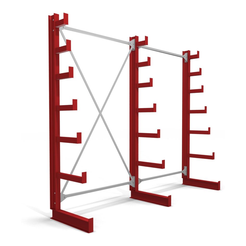 STIER Kragarmregal einseitig 2 Felder mit 6 absteigenden Ebenen 2600x2000x500mm feuerrot