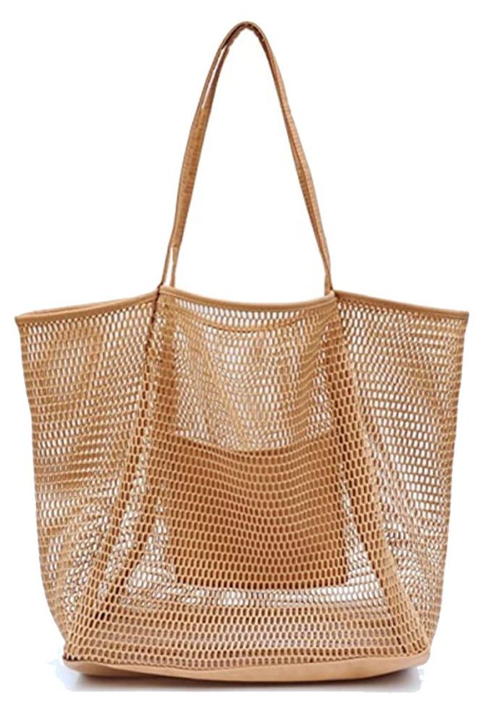 Strandtasche aus Netzgewebe, lässige Tragetasche für Strand, Picknick und Urlaub, Schultertasche