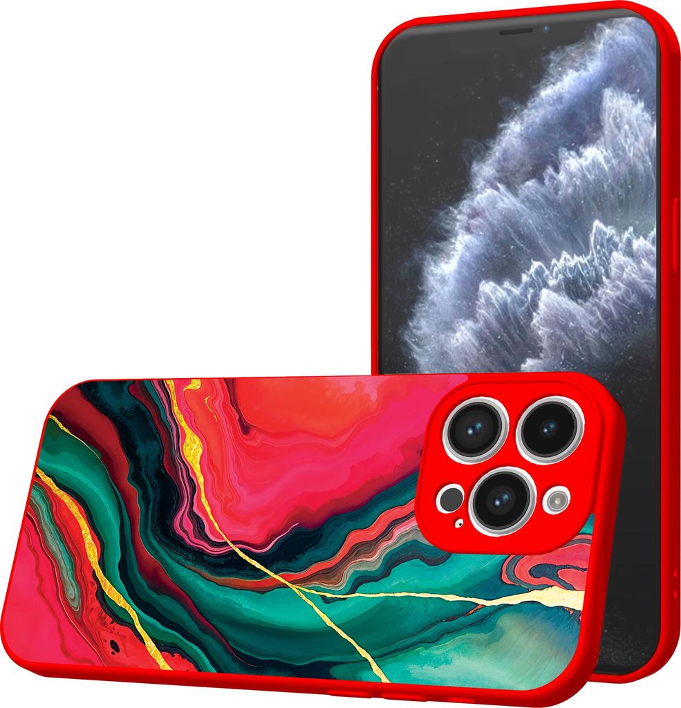 Smartphonica Handyhülle Geeignet für iPhone 11 Pro mit Rot Grün Marmor Druck - TPU Back Cover Case Rot Grün Marmor Design - Rot