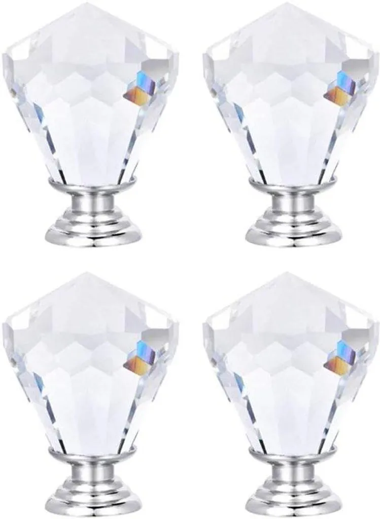 Poignées en verre cristal taillé 31x43 mm - Finition brillante pour meuble