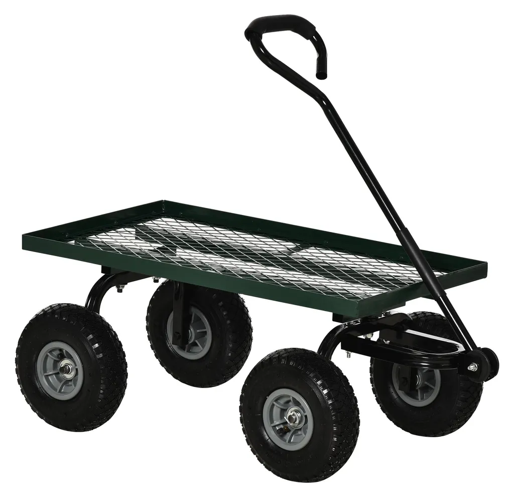 Remorque à main de jardin polyvalente avec 4 roues et châssis métal
