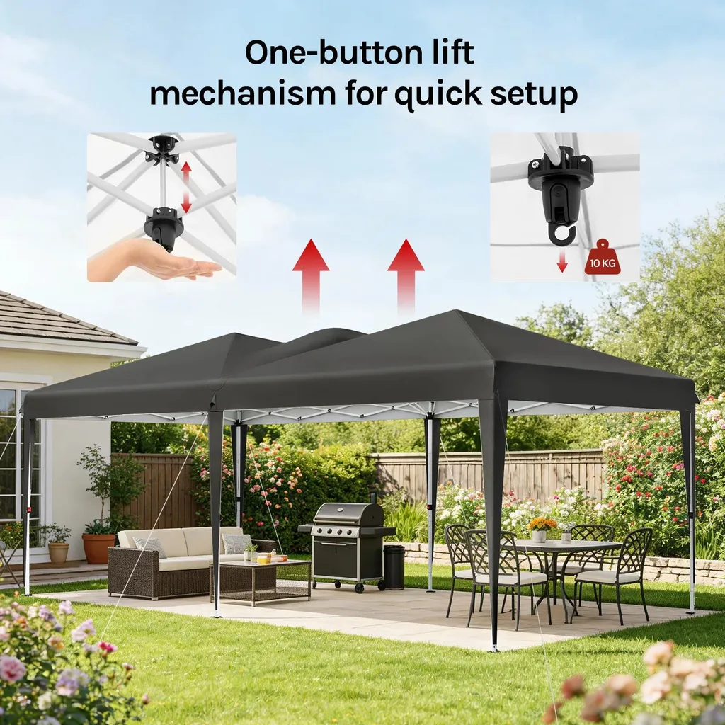 Barnum de réception 6x3 m pliant gris imperméable avec hauteur réglable - 4