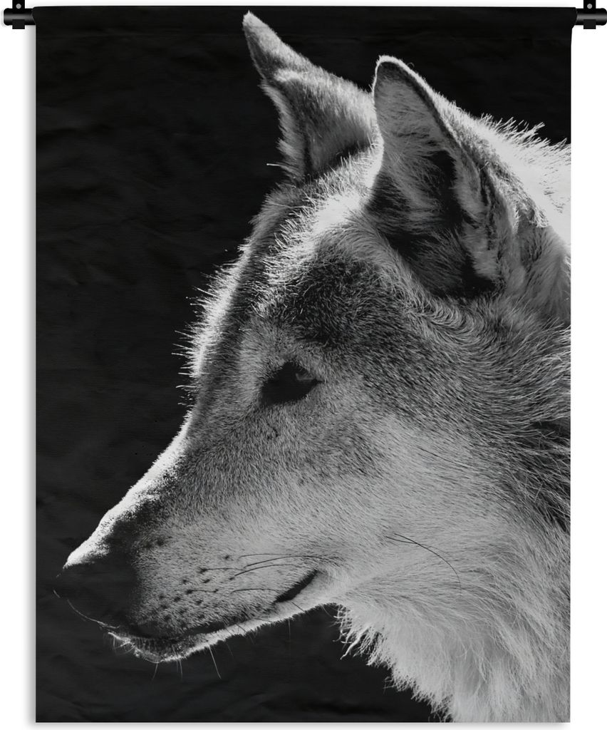 MuchoWow Wandteppich Wandbehang Wildlife - Wolf - Schwarz - Weiß 60x80 cm Tapisserie Dekoration Wandtuch - Decke - Wandtücher - Wohne