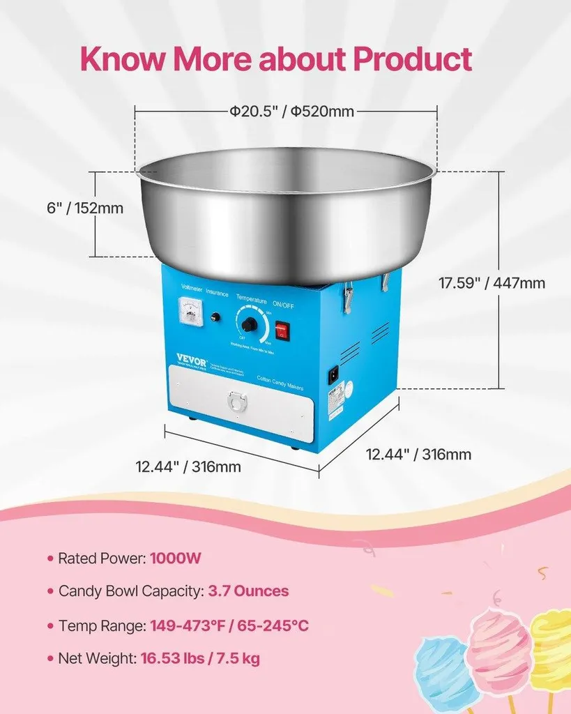 Machine à barbe à papa pour anniversaire et kermesse 1000W bleue pro - 7