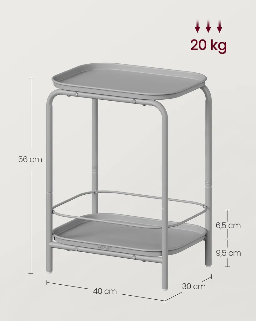 Rangement compact : table d'appoint gris tourterelle 2 plateaux spacieux