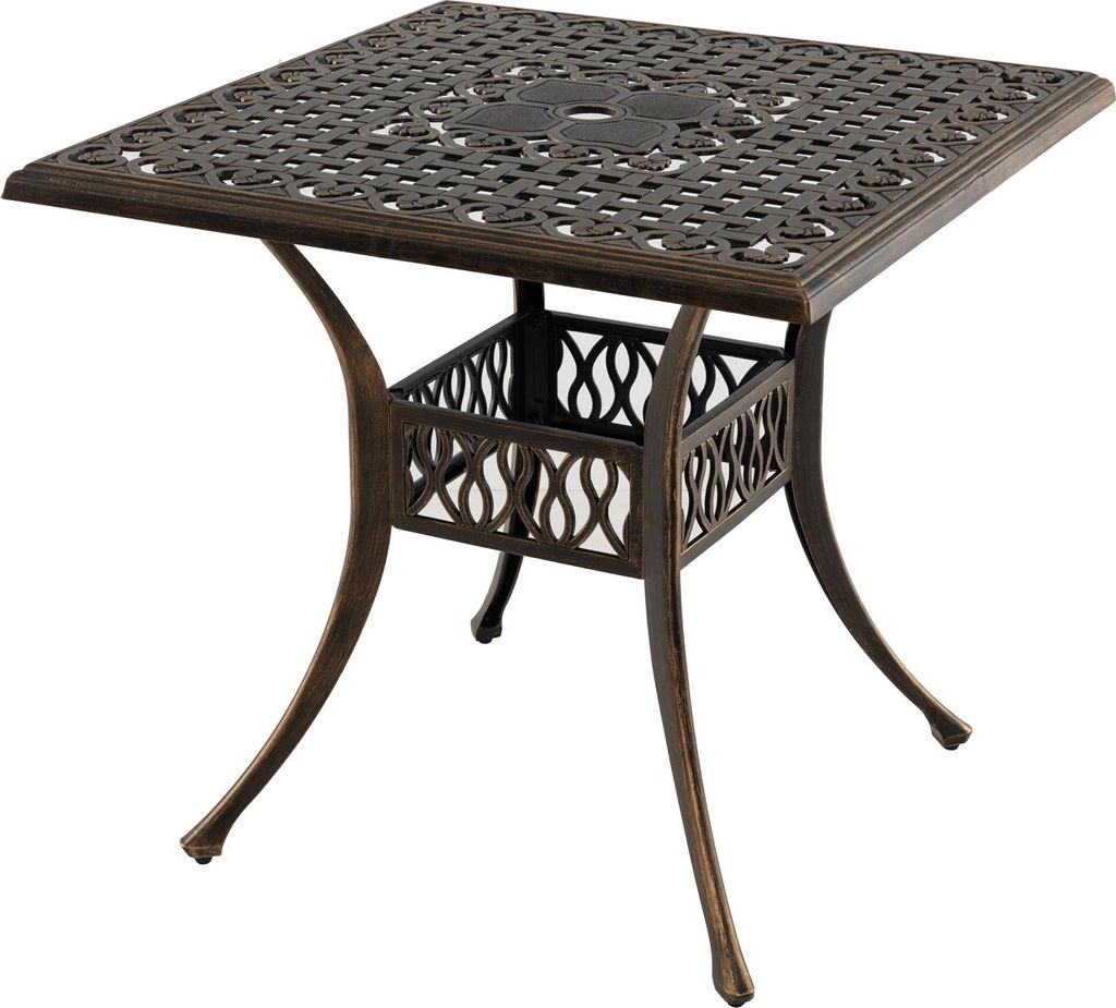 GOPLUS Gartentisch aus Gusseisen, quadratischer Tisch mit Eingebautem Schirmloch & verstellbaren Füßen, Vintage Bistro-Tisch, 80 x 80 x 75 cm, Br...