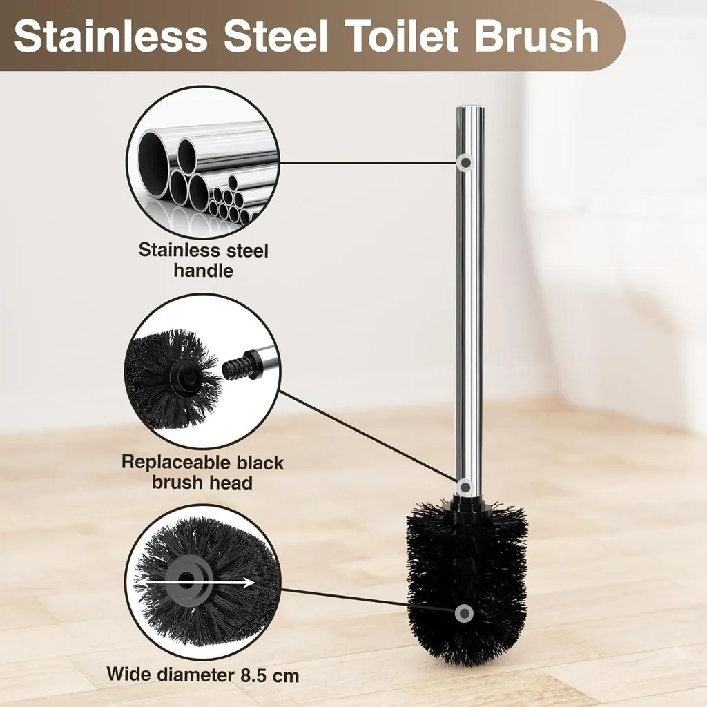 Support papier toilette avec tablette et brosse WC finition argent - 6