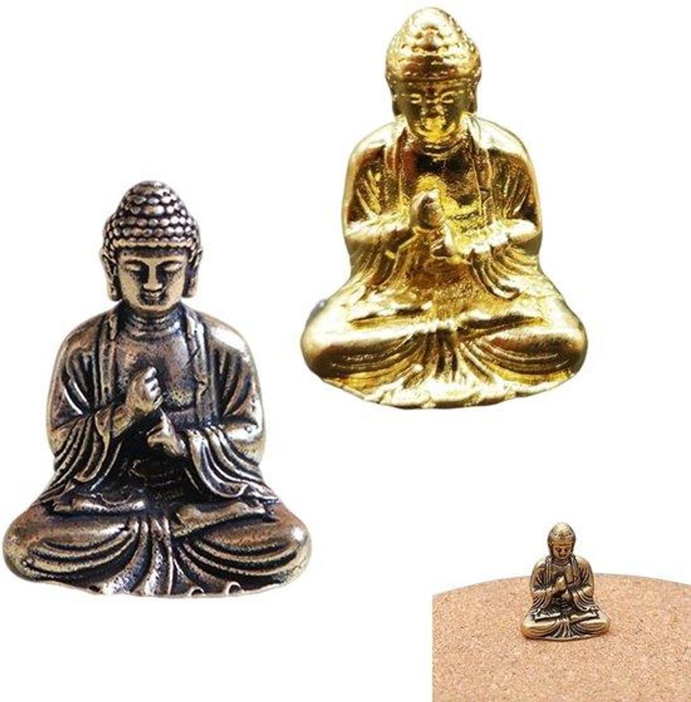 Miniatur Buddha Figur, schwarzes Messing, dekoratives Ornament, Sitzend, Büro Dekoration