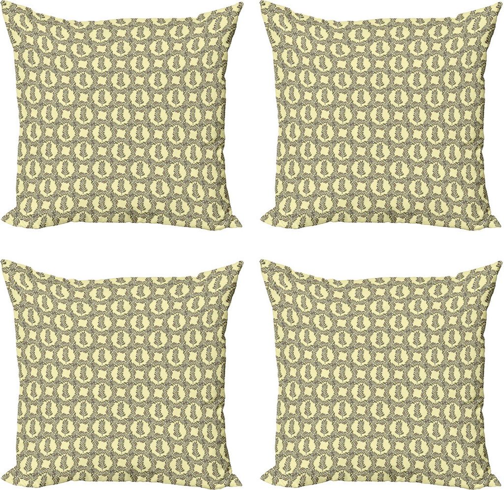 ABAKUHAUS Blätter Kissenbezug Set (4 Stück), Kreis Vivid belaubte Zweige, Moderner Doppelseitiger Digitaldruck, 45 cm x 45 cm, Hellgelbe Apfelgrün