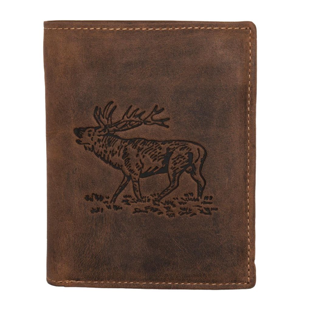 Greenburry VINTAGE 1701-STAG-25 Leder Geldbörse Portemonnaie Hirsch-Prägung Braun