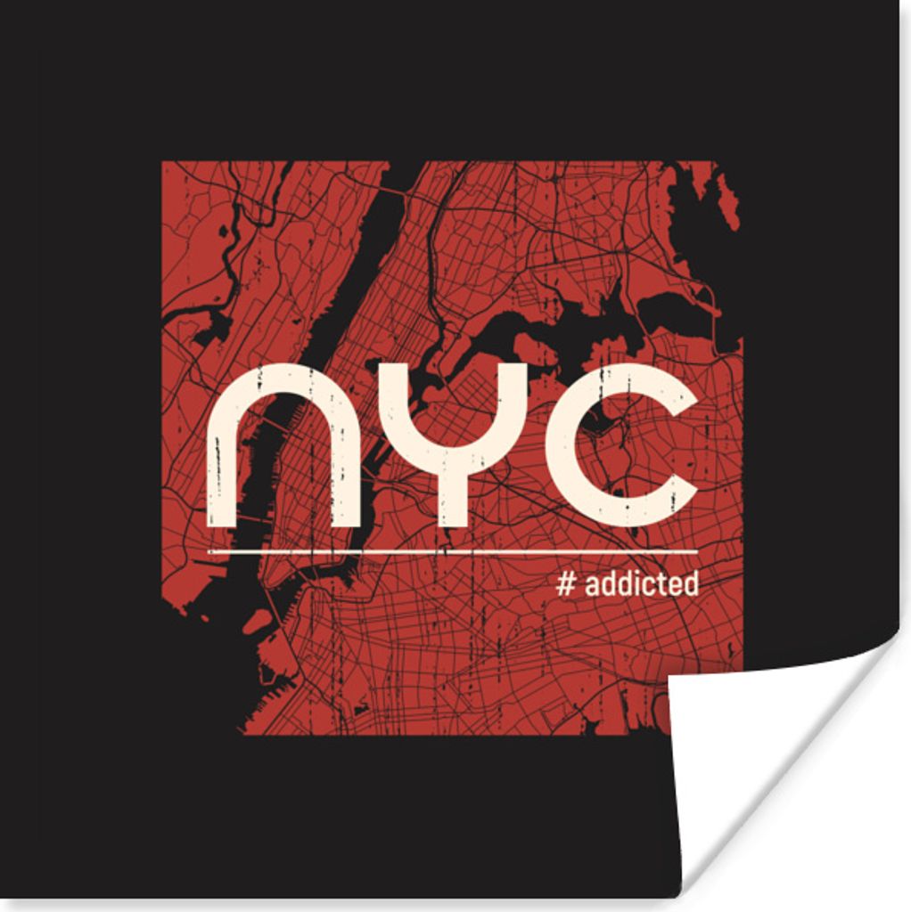 MuchoWow Poster New York - Rot - Schwarz 100x100 cm - Babyzimmer