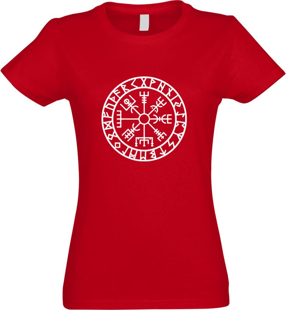 Kiwistar - T-Shirt tailliert - Damen - rot - Wikingerkompass Runen - mit Motiv Bedruckt - Funshirt Design - Sport - Freizeit - Damen - L