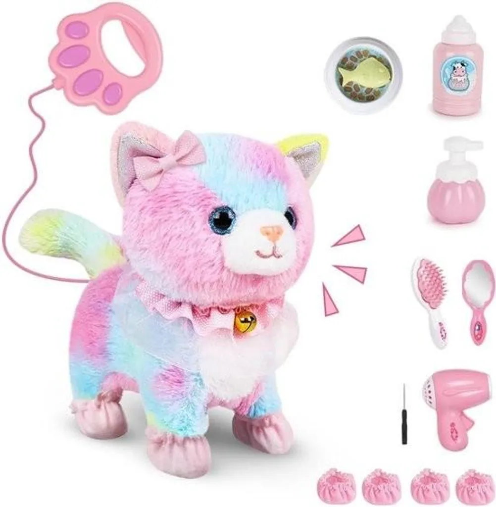 Animal de compagnie robot pour enfants - Chat animé interactif blanc-gris