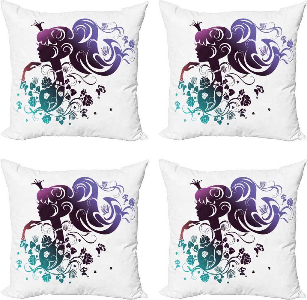 ABAKUHAUS Prinzessin Kissenbezug Set (4 Stück), Abstrakt Portrait, Moderner Doppelseitiger Digitaldruck, 40 cm x 40 cm, Mehrfarbig