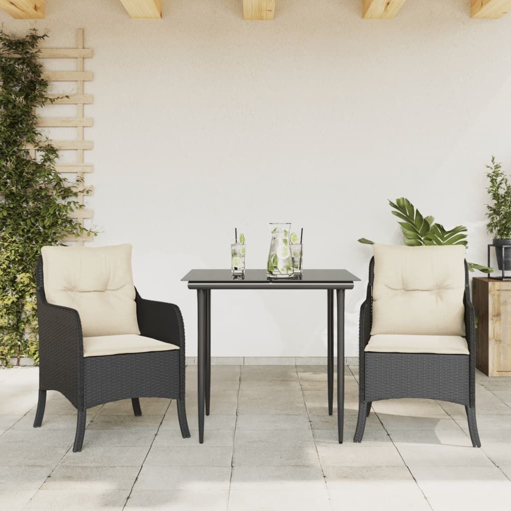 Maison Exclusive - 3-tlg. Garten-Essgruppe mit Kissen Schwarz Poly Rattan